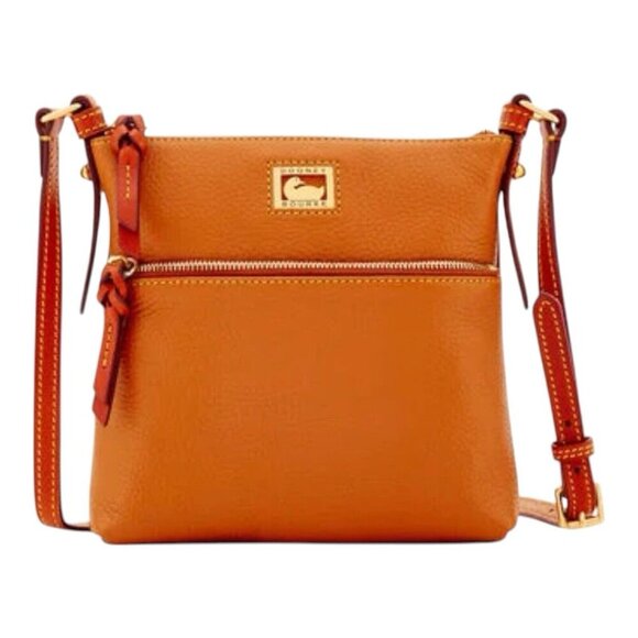 Dooney & Bourke Dillen Letter Carrier Caramel Color Pebbled Leather Lightweight - Picture 1 of 10